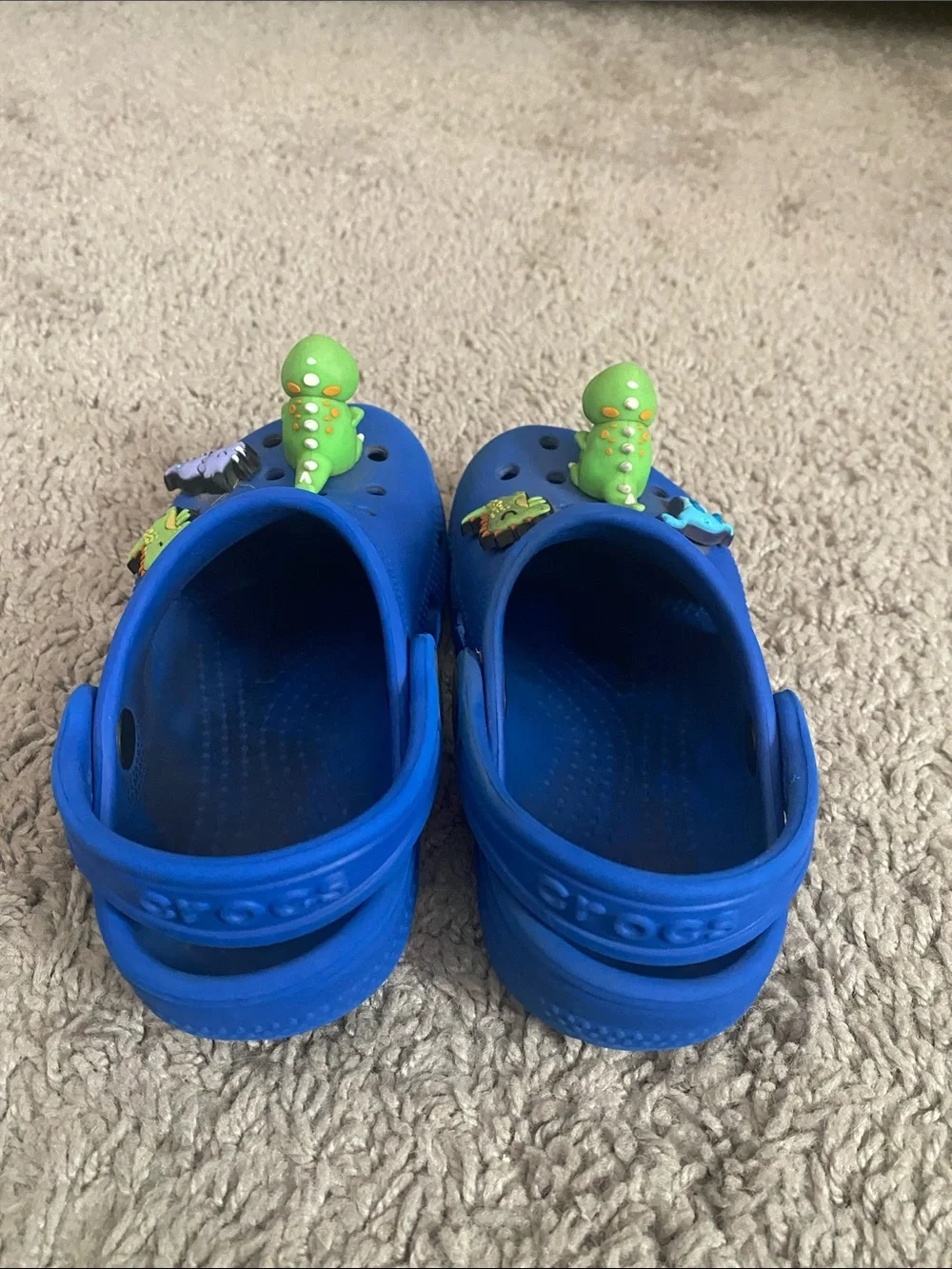 CROCS Kids Blue Clogs with Green Dinosaur Jibbitz size C8